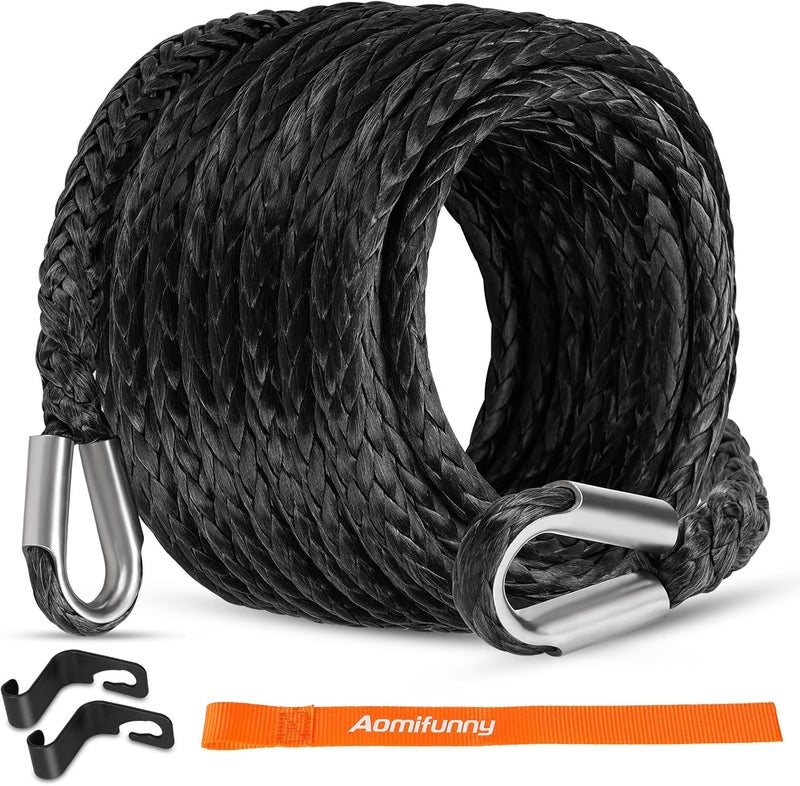 Aomifunny Synthetic Winch Rope Extension, 3/8Inch x 50Ft 26500 Lbs Winch Extension Cable Replacement Tow Ropes Line for Off Road Vehicle ATV UTV Truck SUV Jeep (Black) - Image 1